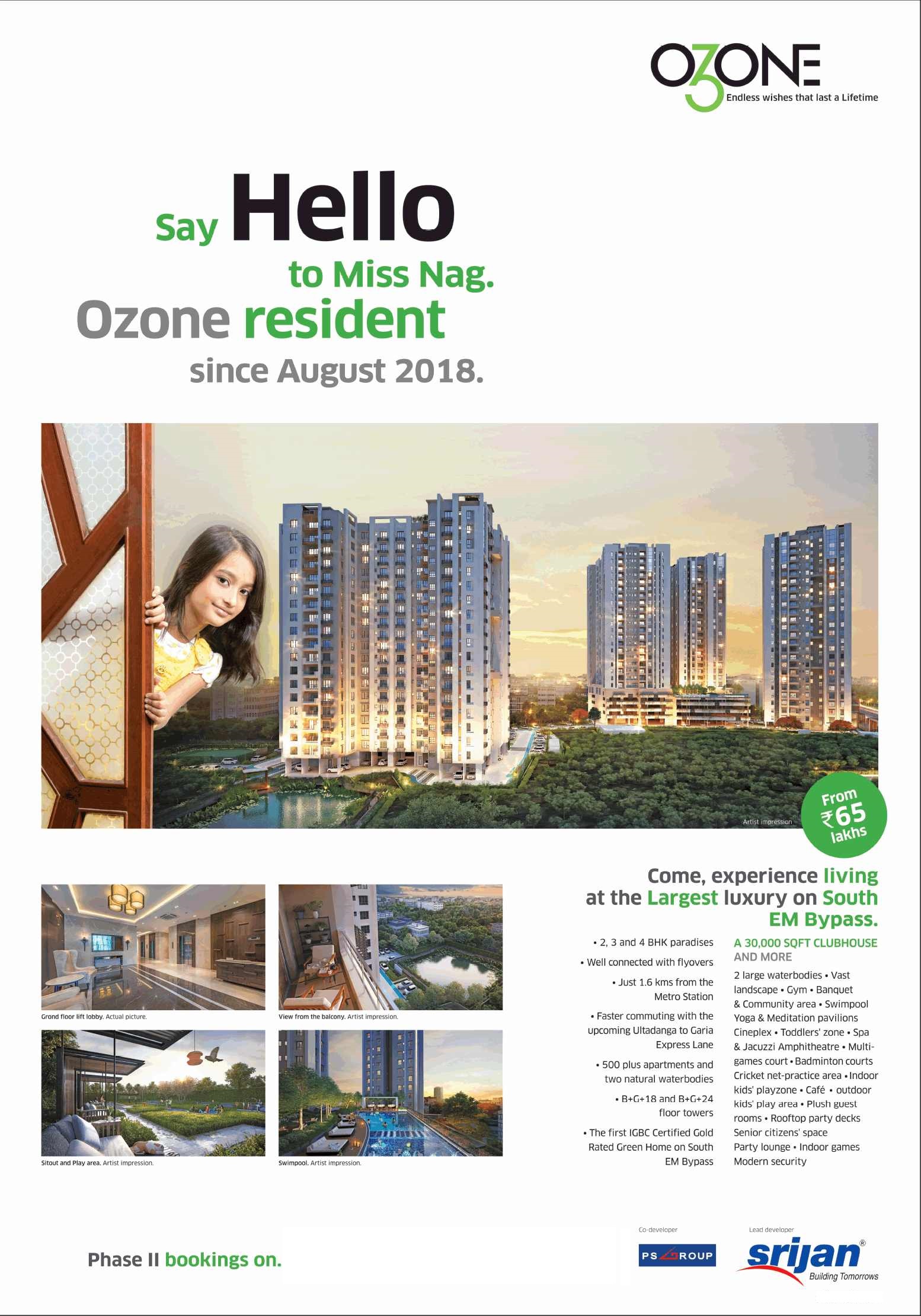 Book 2, 3 & 4 BHK paradises at Rs.65 lakhs at PS Srijan Ozone in Kolkata